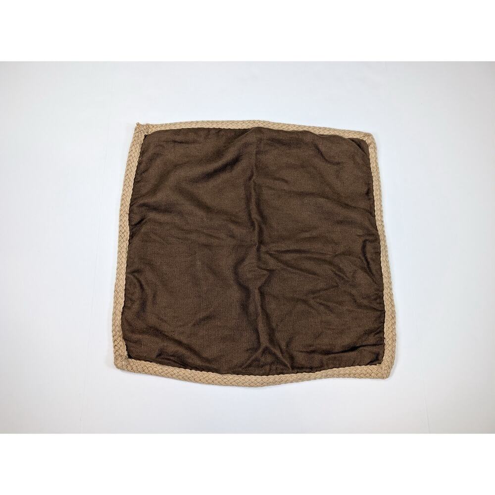 Pottery Barn Pillow Cover Brown Linen Tan Jute Trim 20 x 20 Throw Accent